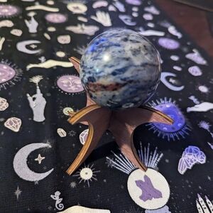 Blue and White Stone Sphere with Wooden Stand